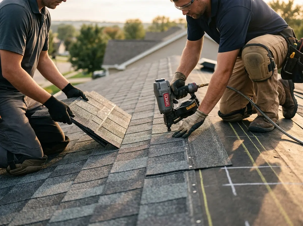 Professional roofer working on a residential roof in Acworth